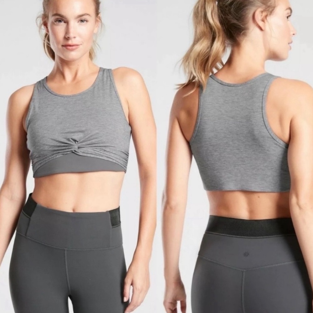 Athleta Twist Crop Top in Heathered Gray